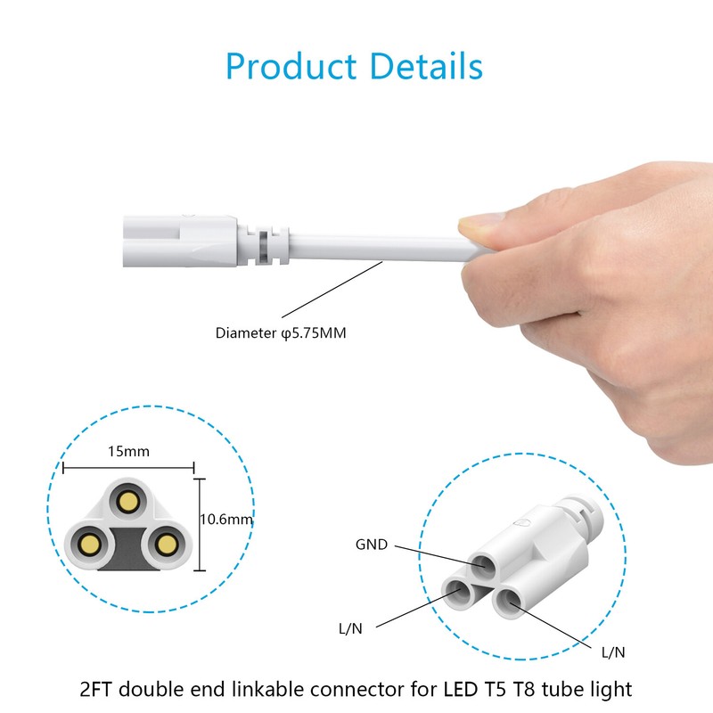 2FT~6FT 3 Pin Wire Connector Power Cables Cord T8 T5 Integrated Lights Fittings gallery