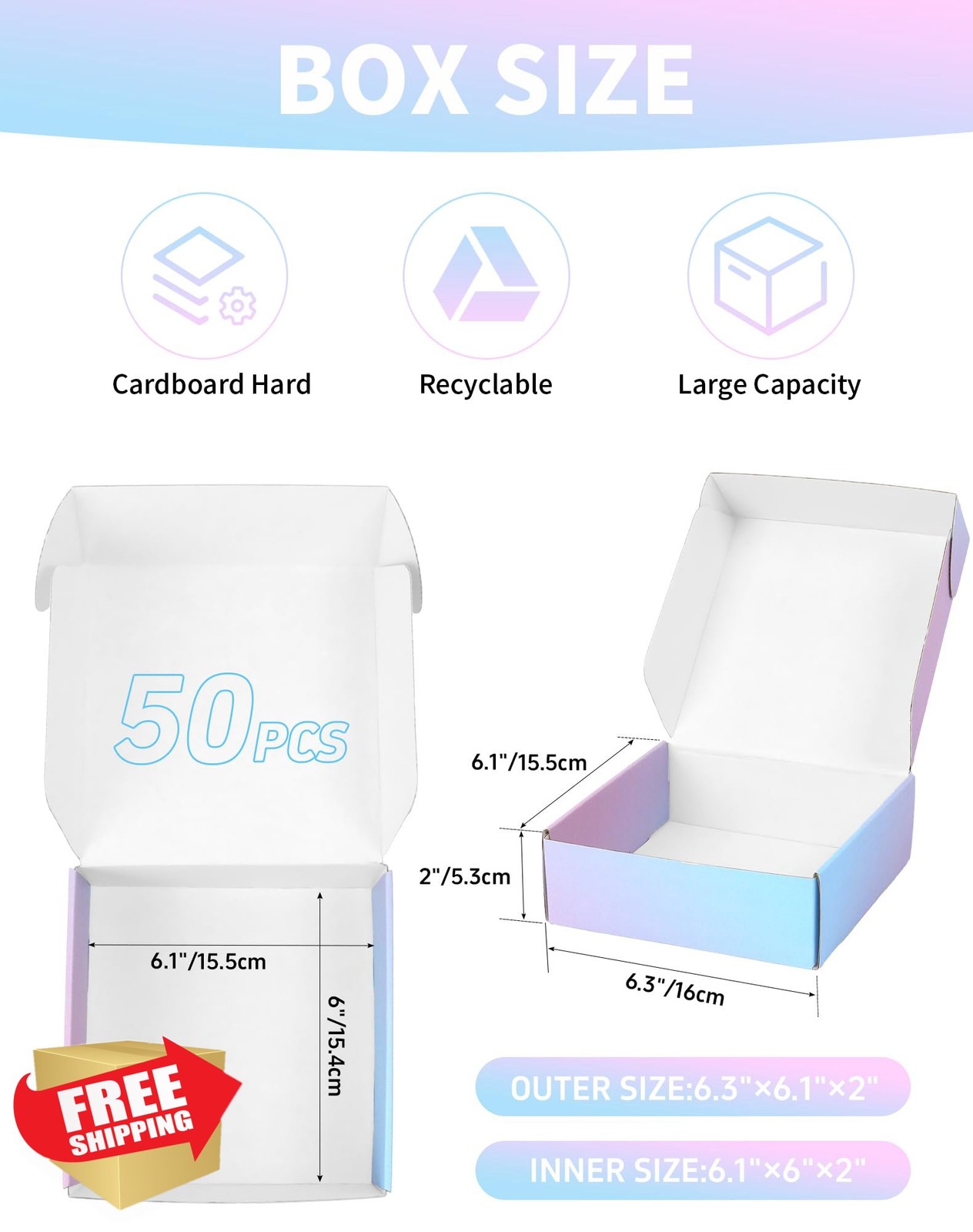 TryDrem 50 Pcs 6x6x2 Purple Gradient Shipping Boxes Mailer Gift Packaging gallery