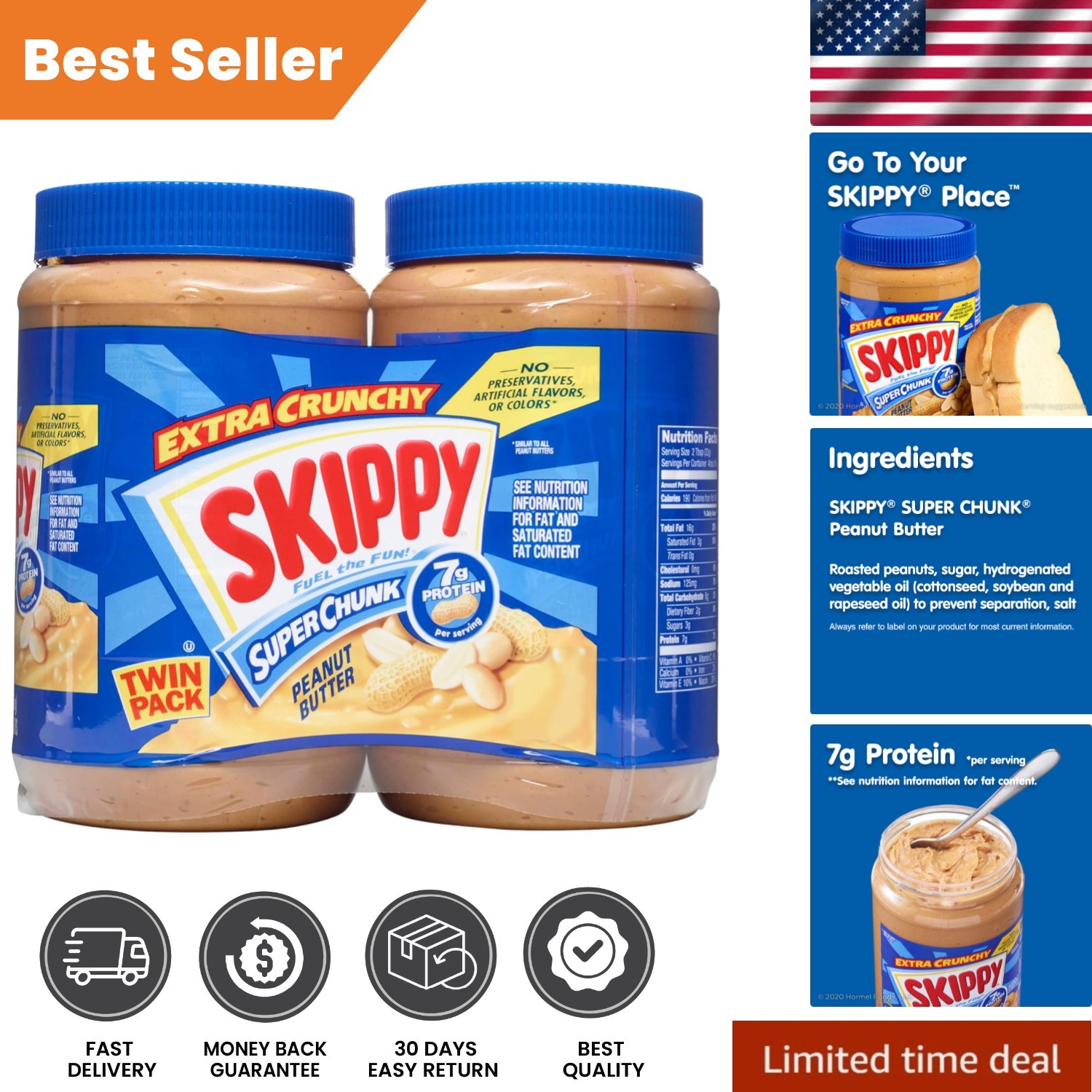 Delicious Crunchy Peanut Butter Twin Pack - 40oz Jars, Gluten-Free Indulgence gallery