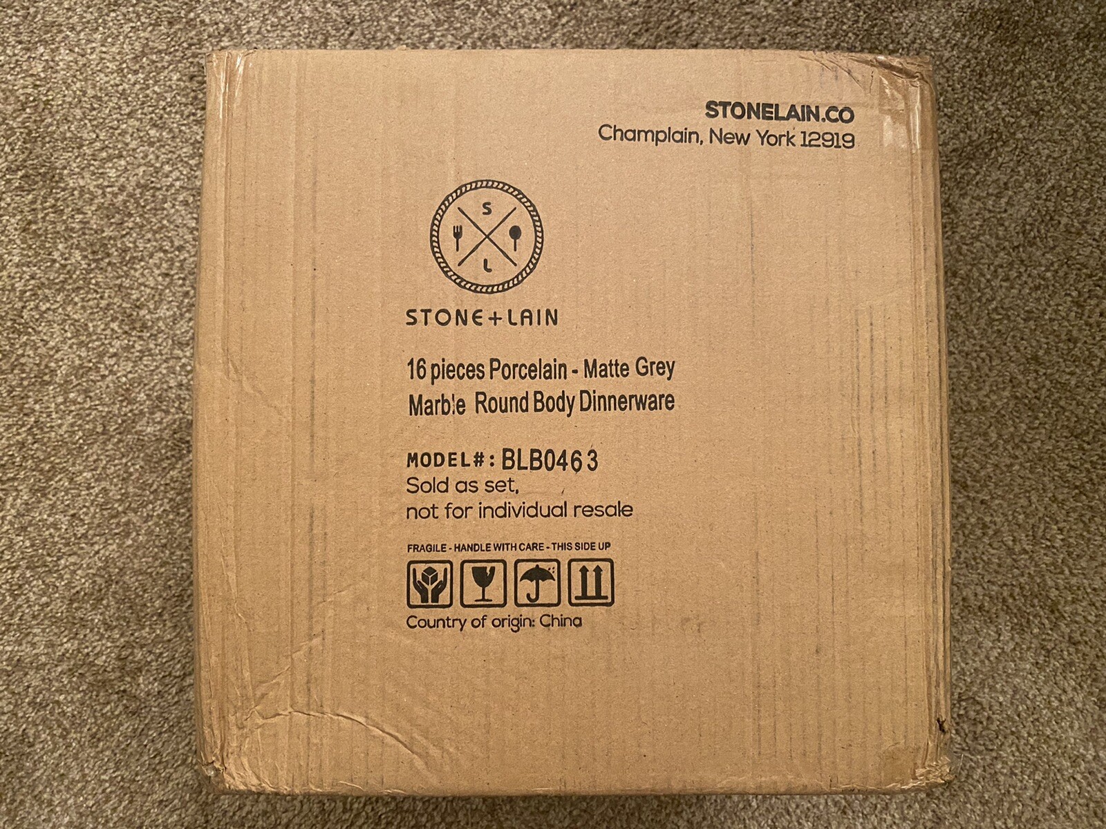 Stone Lain Marble Porcelain Dinnerware Set 16 Piece Service for 4 Matte Gray gallery