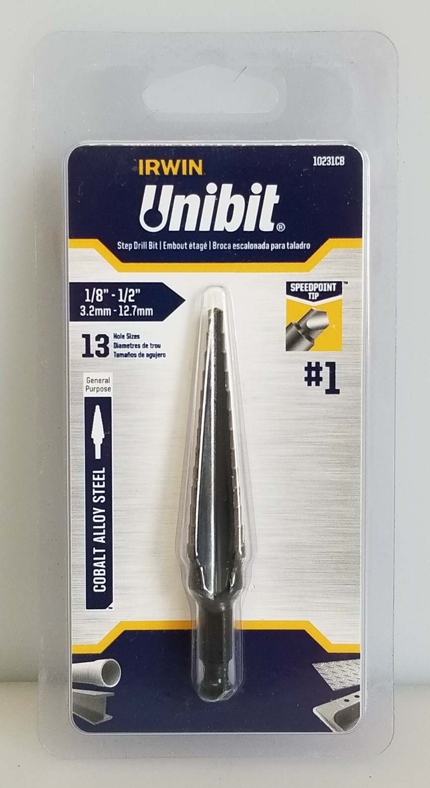 Irwin 10231CB #1 Unibit Step Drill Bit, 1/8" - 1/2", Speed Point Cobalt USA NEW gallery