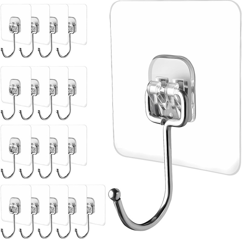 Large Adhesive Hooks, 18-Pack Hold 44lb(Max) Heavy Duty Sticky Hooks,Waterpro... gallery