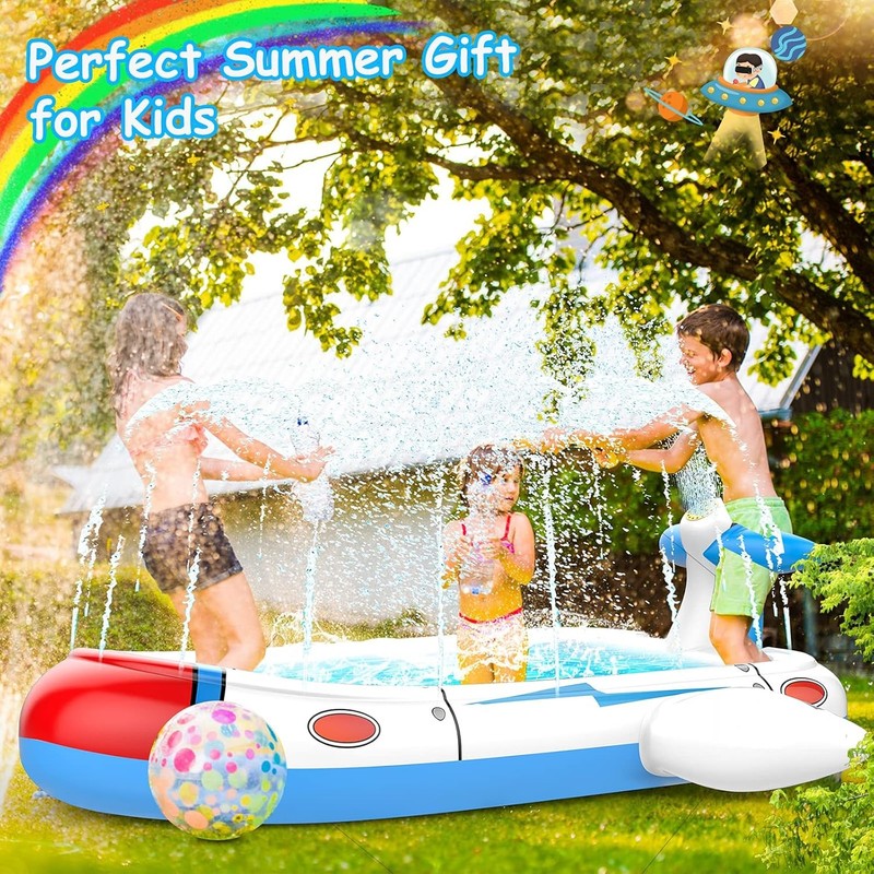 3-in-1 Inflatable Kiddie Pool 68" Splash Pad Sprinkler for Kids gallery
