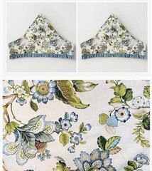CROSCILL Valances Curtains 2 Triangle Irregular Shape Blue Green Floral Ruffle