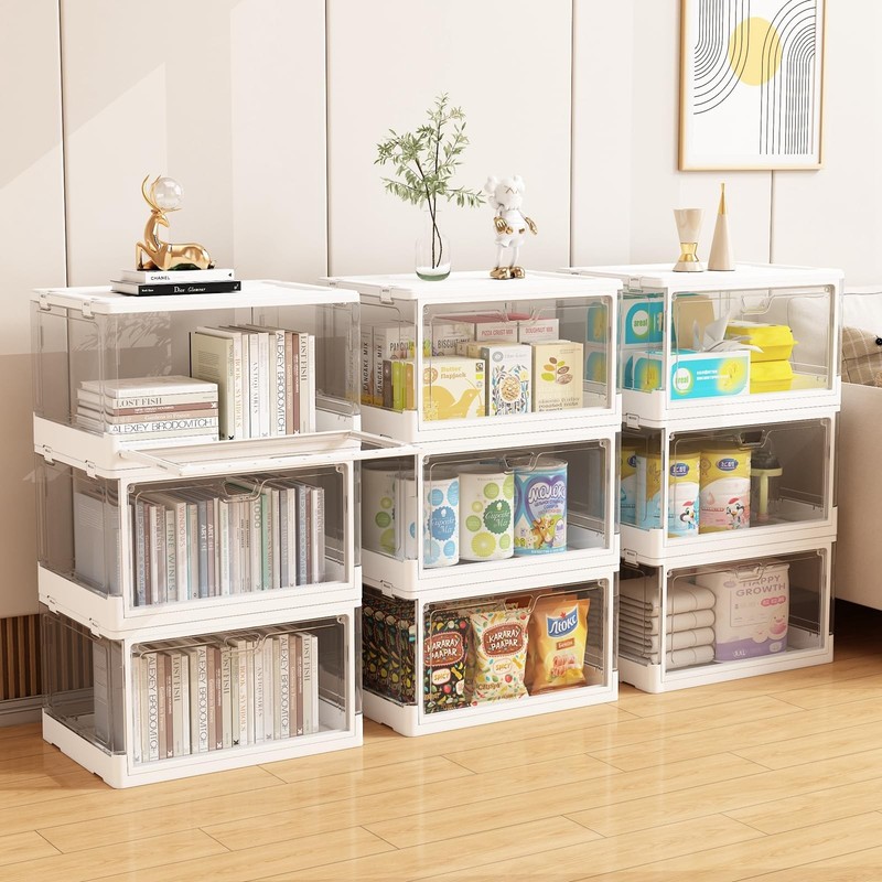 3pack Clear Stackable Storage Bins With Lids Magnetic Doors Open Front Foldable gallery