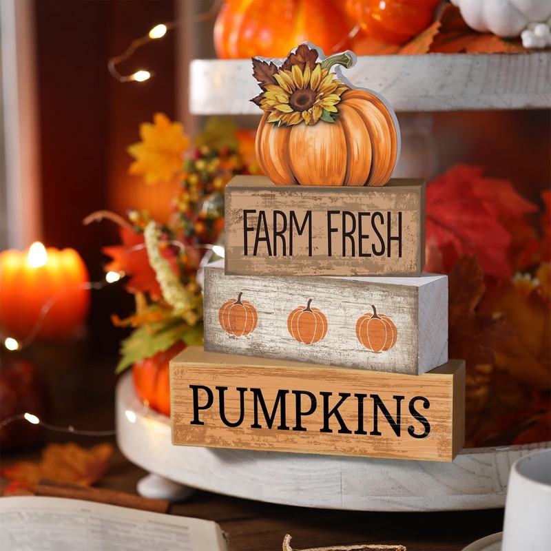 4 Pcs Fall Pumpkin Decor Fall Table Decoration Thanksgiving Tiered Tray Decor... gallery