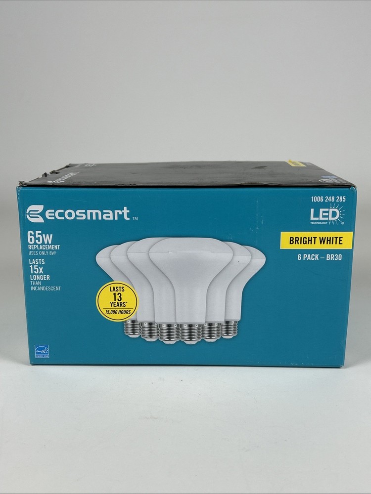 EcoSmart BR30 65W Equivalent Dimmable LED Light Bulbs Bright White (6-Pack)