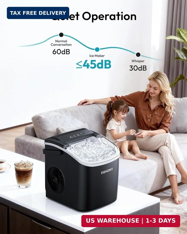 EUHOMY Countertop Ice Maker Machine with Handle, 26lbs in 24Hrs, 9 Ice Cubes Rea gallery