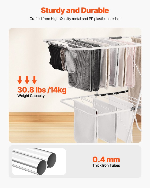 2-Tier Foldable Clothes Drying Rack with Sock Clips & 31 Drying Rods White gallery