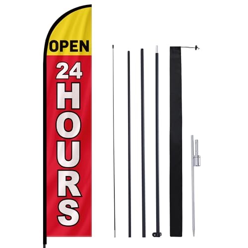 Feather Flag Pole Kit for Grand Opening - Tall "24Hours" 12FT 24HOURS gallery