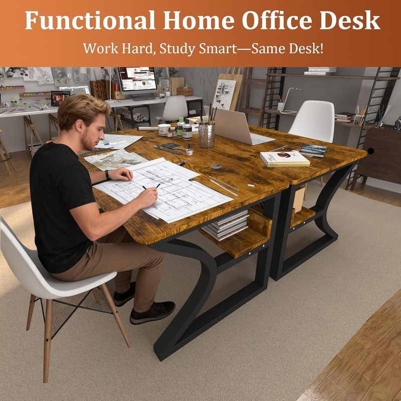Computer Desk, 47x24 in Computer Desk, Office Desk w/Storage & U-Size Metal F... gallery