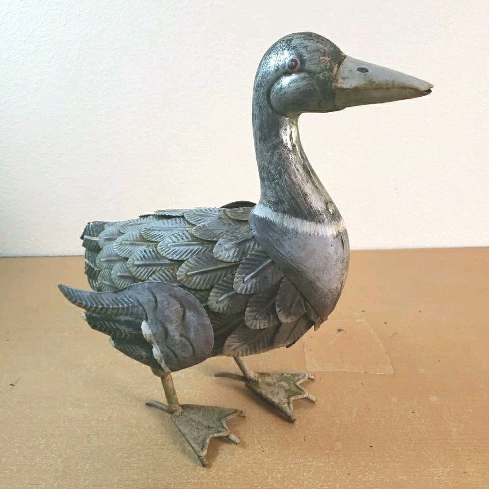 Metal Duck Rustic Garden Sculpture 14" Warerfowl Self Standing Farmhouse Decor gallery
