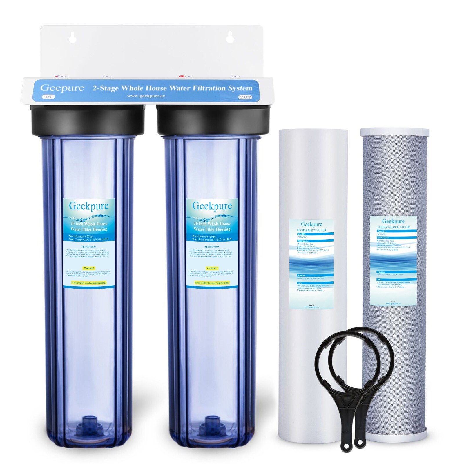 2 Stage 20" Clear Housing For Whole House Water Filter System 1"-PP Carbon block gallery