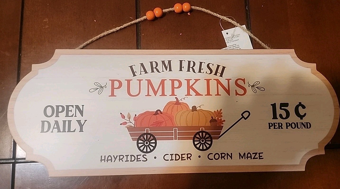 New PRIMITIVE WOODEN "FARM FRESH PUMPKINS" SIGN 16 IN W X 6 IN Fall Decor gallery