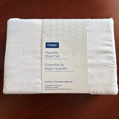 Casper Hyperlite Cooling Grid Weave 100% Lyocell WHITE CAL KING Sheet Set NWT
