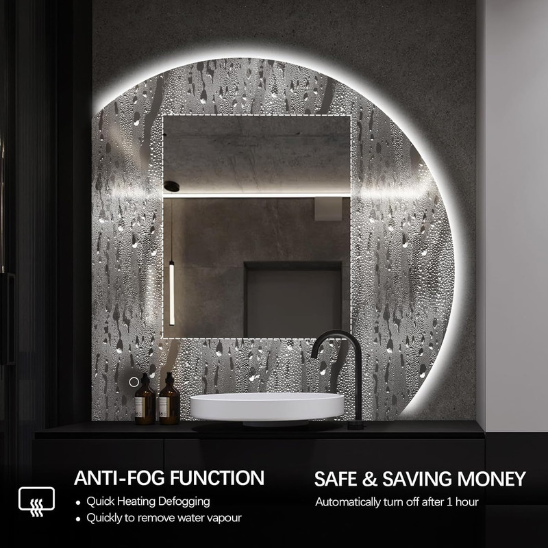 40" LED Half Moon Mirror - Backlit, Anti-Fog, Frameless for Bathroom & Entryway gallery