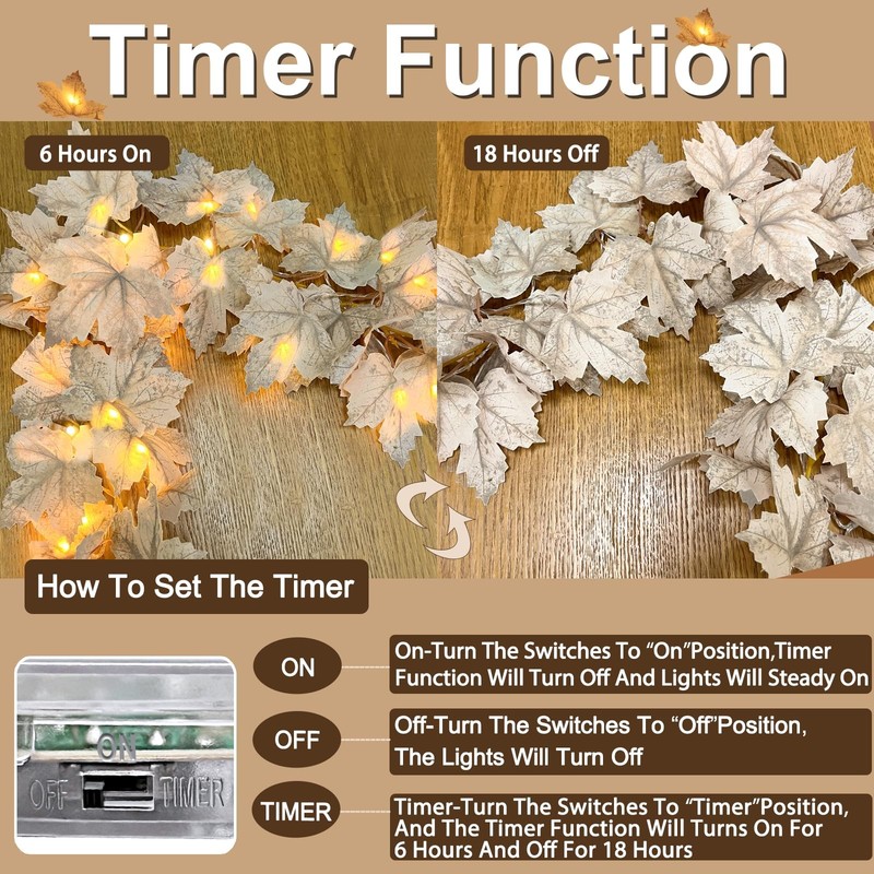 Timer - 2 Pack Fall Decor Fall Garland with Lights Fall Decorations for Home, gallery