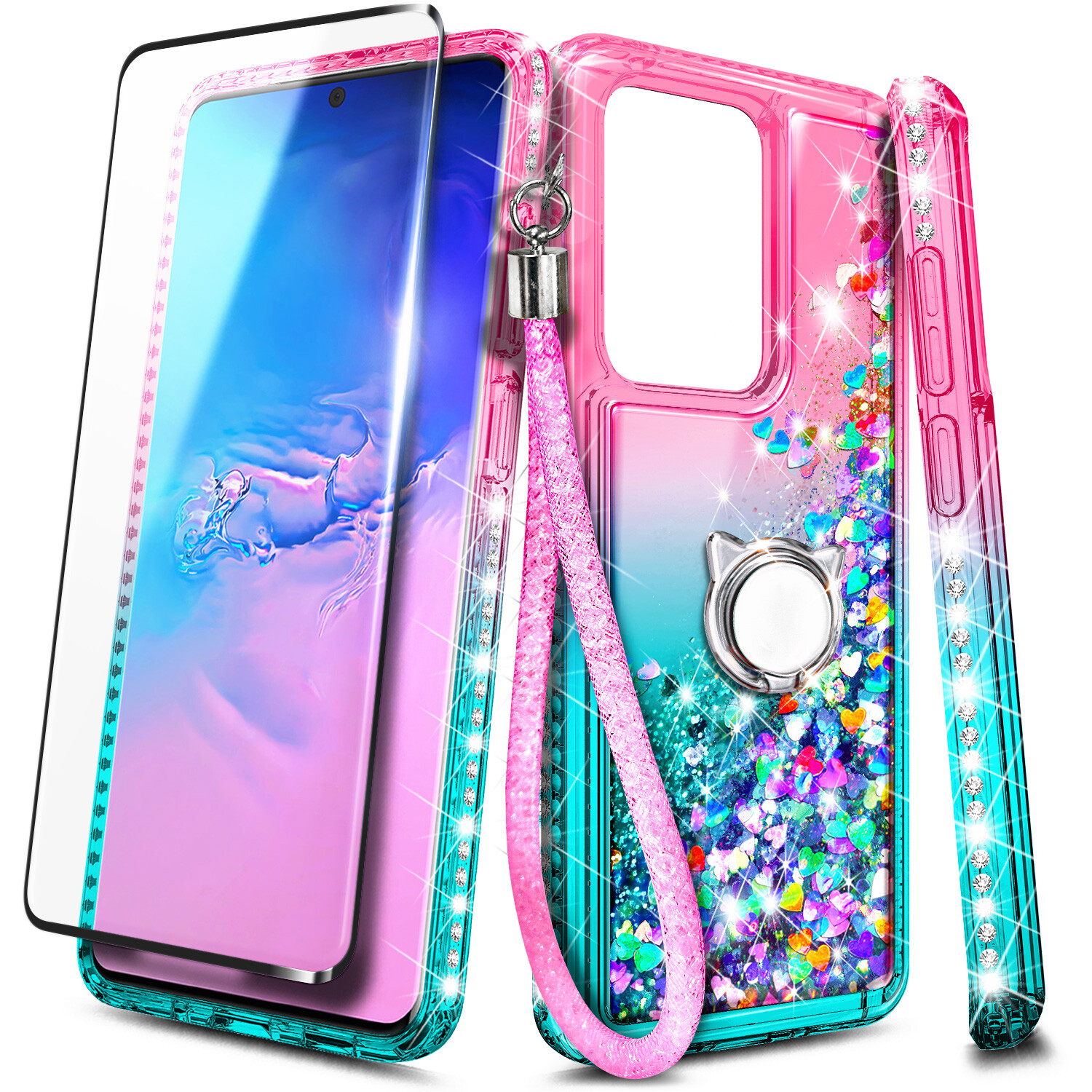 Glitter Case For Samsung Galaxy S20, S20+, S20 Ultra 5G Cover + Screen Protector
