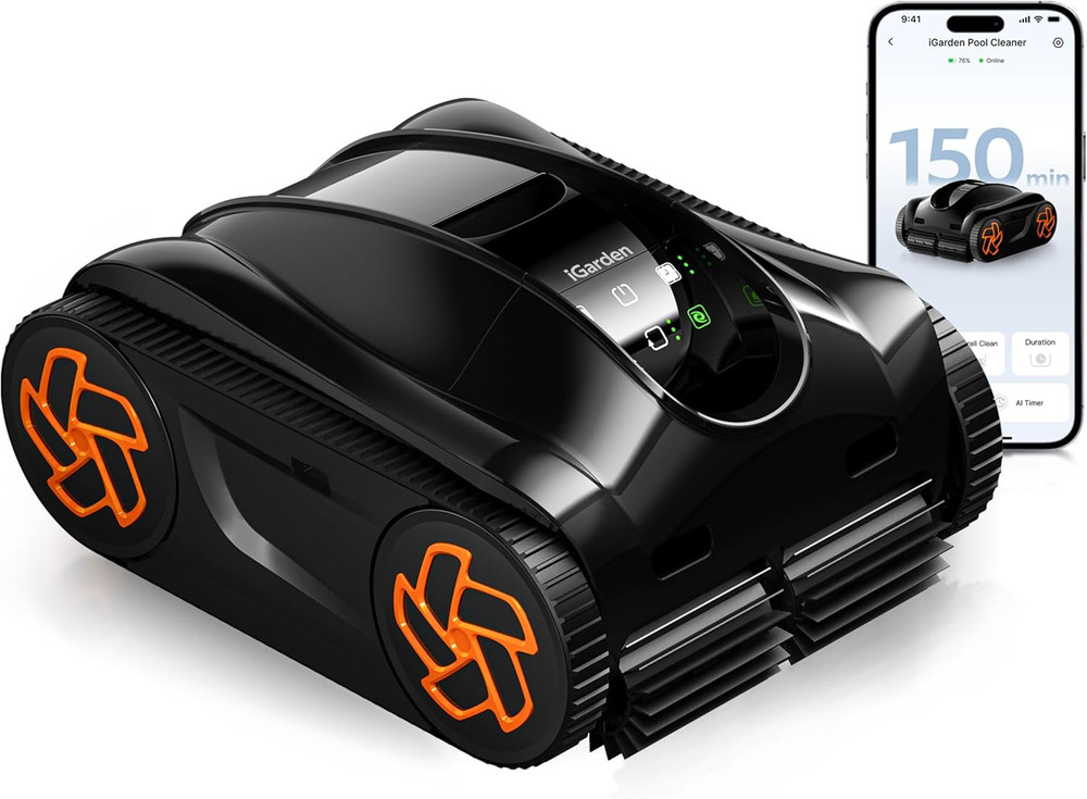 Cordless robotic pool cleaner with smart navigation for complete pool cleaning!!