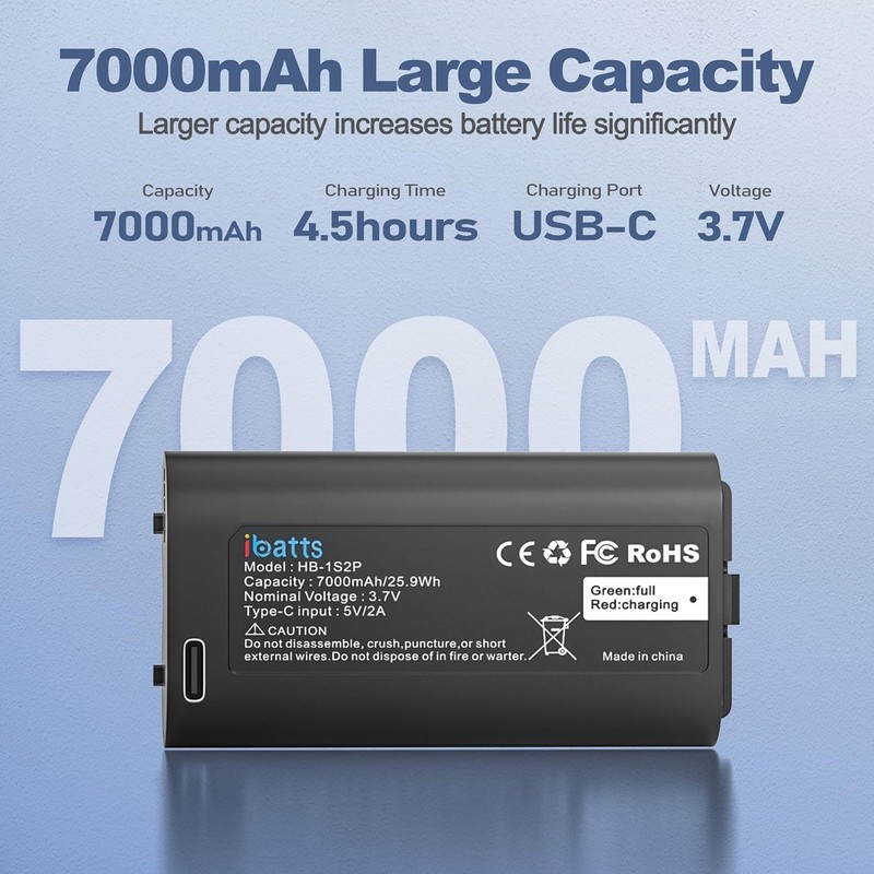 2 Pack 7000mAh Replacement Battery for MyQ Smart Garage Video Keypad w/Cable gallery