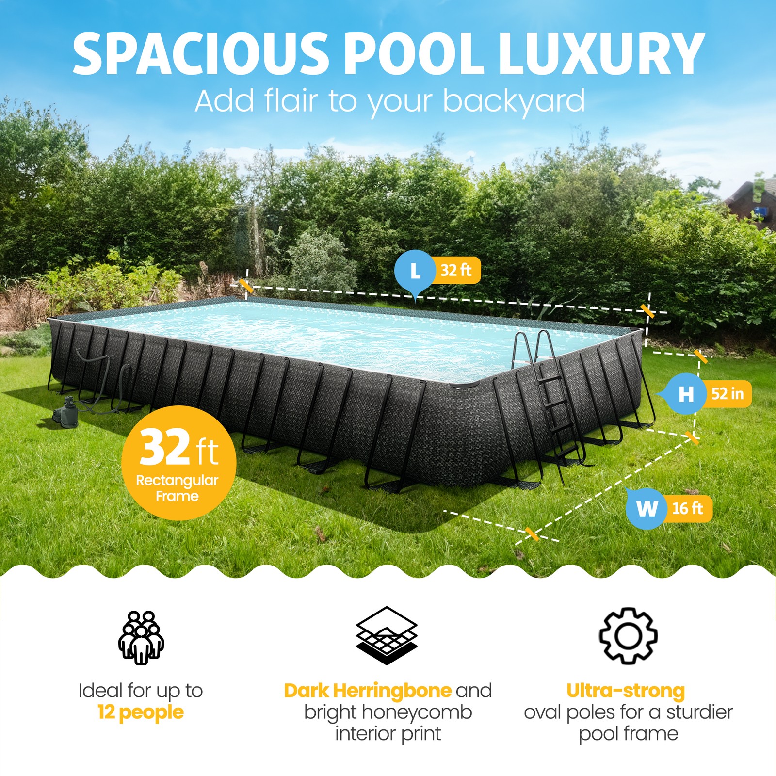 Funsicle 32' x 16' x 52" Oasis Rectangle Outdoor Above Ground Swimming Pool gallery