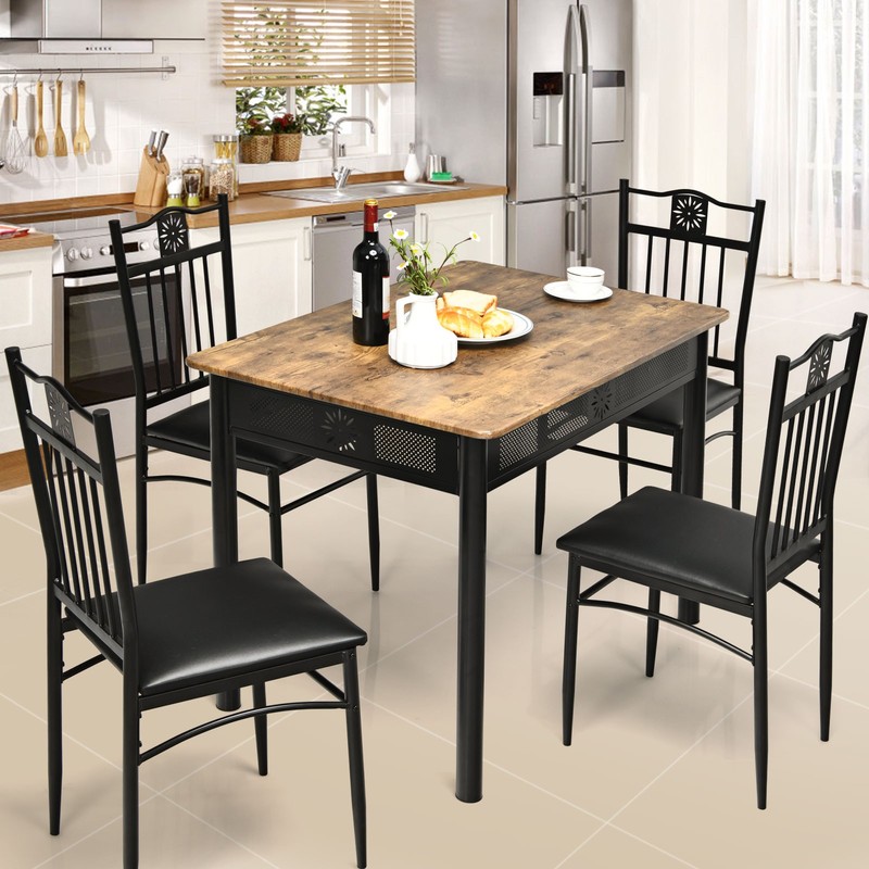 5 PCS Kitchen Dining Set Modern Breakfast Furniture Metal Table & 4 Chairs gallery