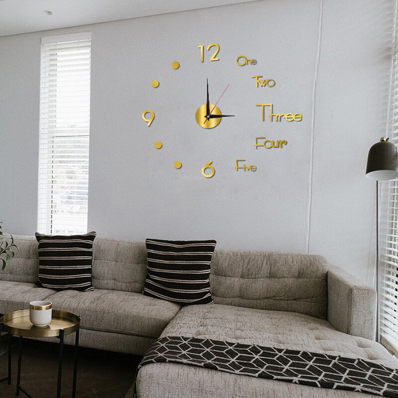 3D DIY Large Wall Clock Mirror Surface Modern Sticker Office Home Shop Art Decor gallery