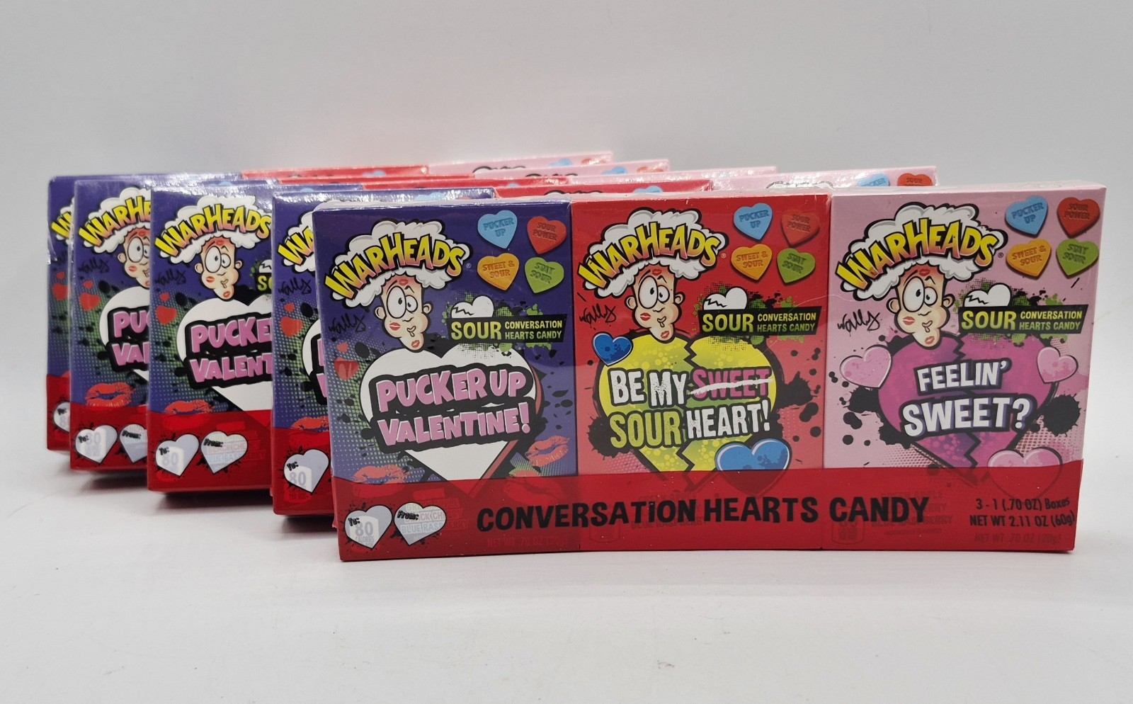 5 Packs WARHEADS Valentines Sour Conversation Hearts 15 Boxes Ttl EXP 7/28/27 gallery