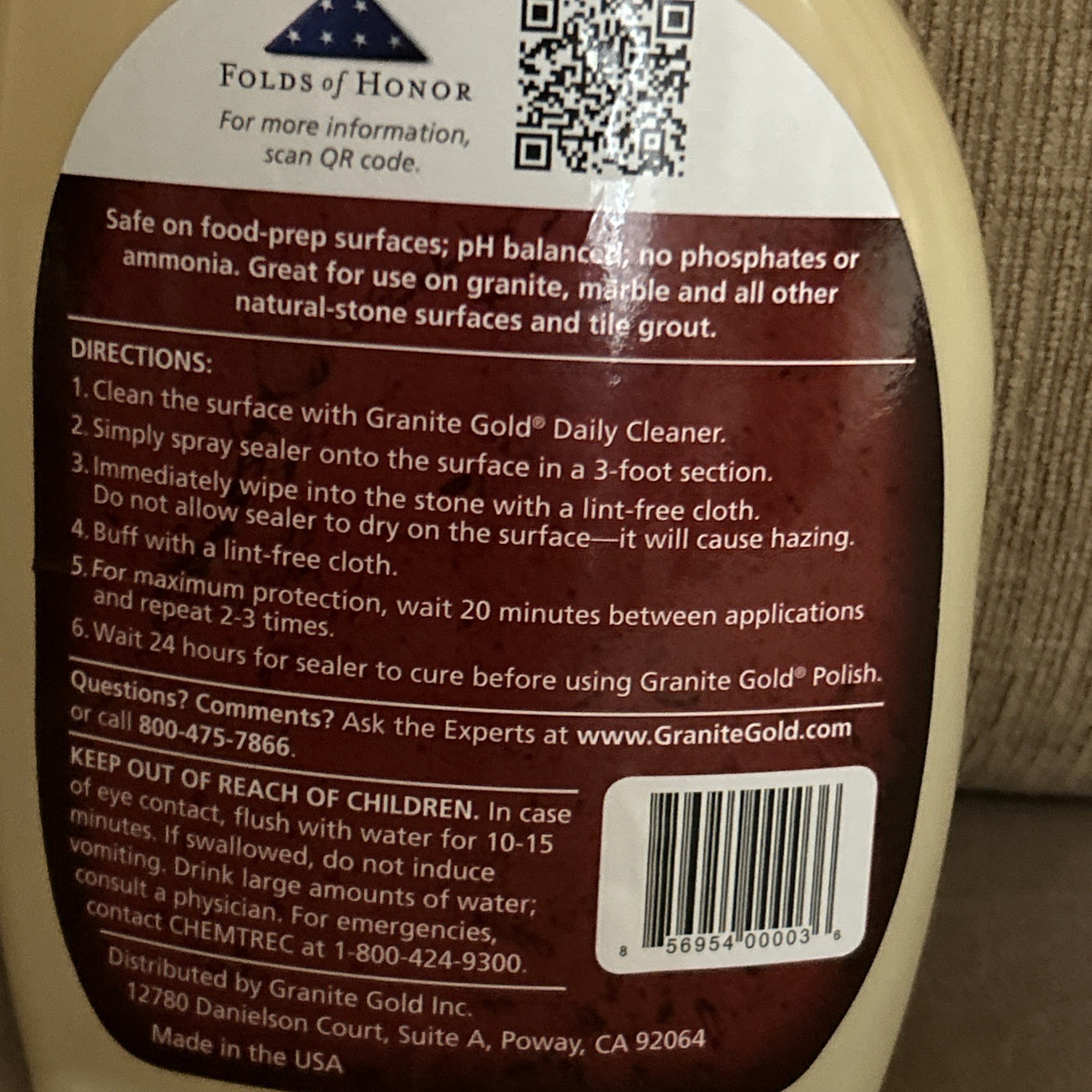 Granite Gold SEALER Protectant Barrier Spray Non Toxic Safe Stone Care 23 oz gallery