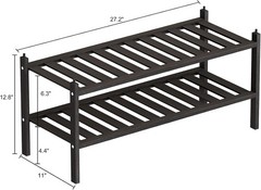 Shoe Rack, 2-Tier Bamboo Stackable Shelf Storage Organizer, Stand for Closet