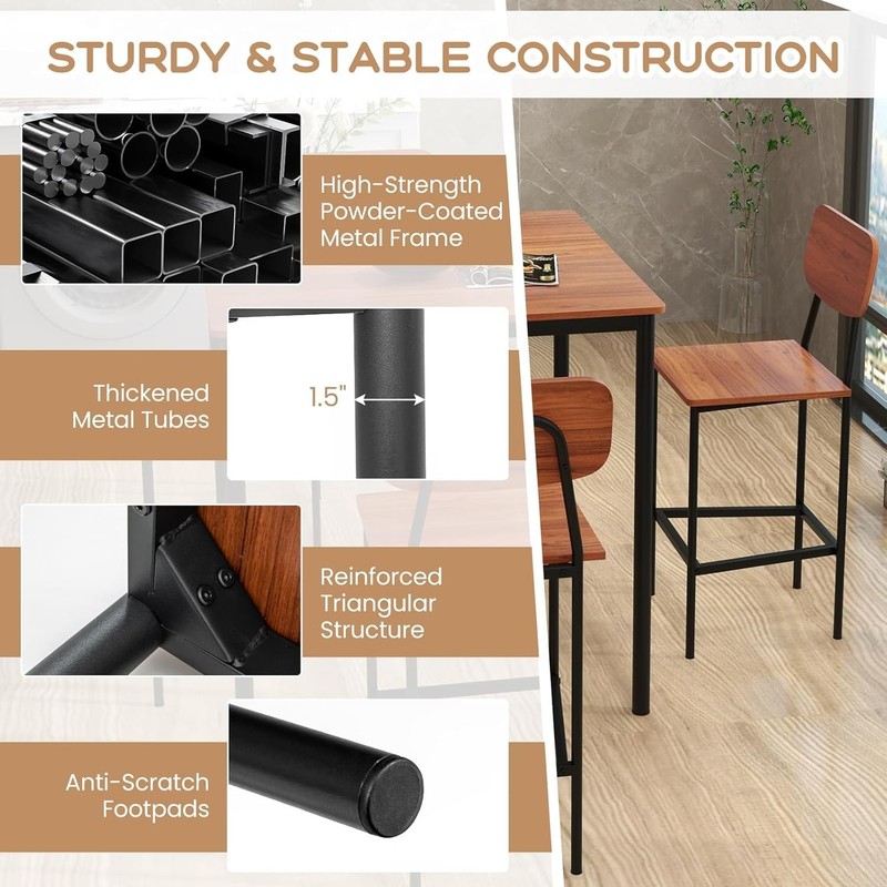 Industrial 5-Piece Dining Table Set, Walnut Finish gallery