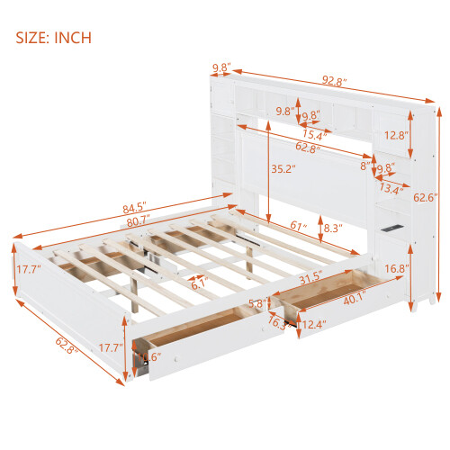 Full Queen Size Platform Bed with Storage Drawers All-in-One Cabinet and Shelves gallery