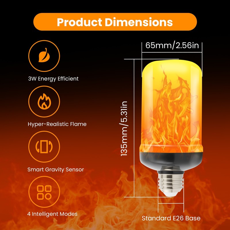 Led Flame Light Bulb, 2 Pack E26 Flickering Light Bulbs with 4 Modes, Faux Flame gallery