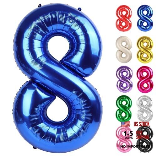 Balloon 40 Inch, 8 Balloon Number, 8th Birthday Number 8 Metallic Blue gallery