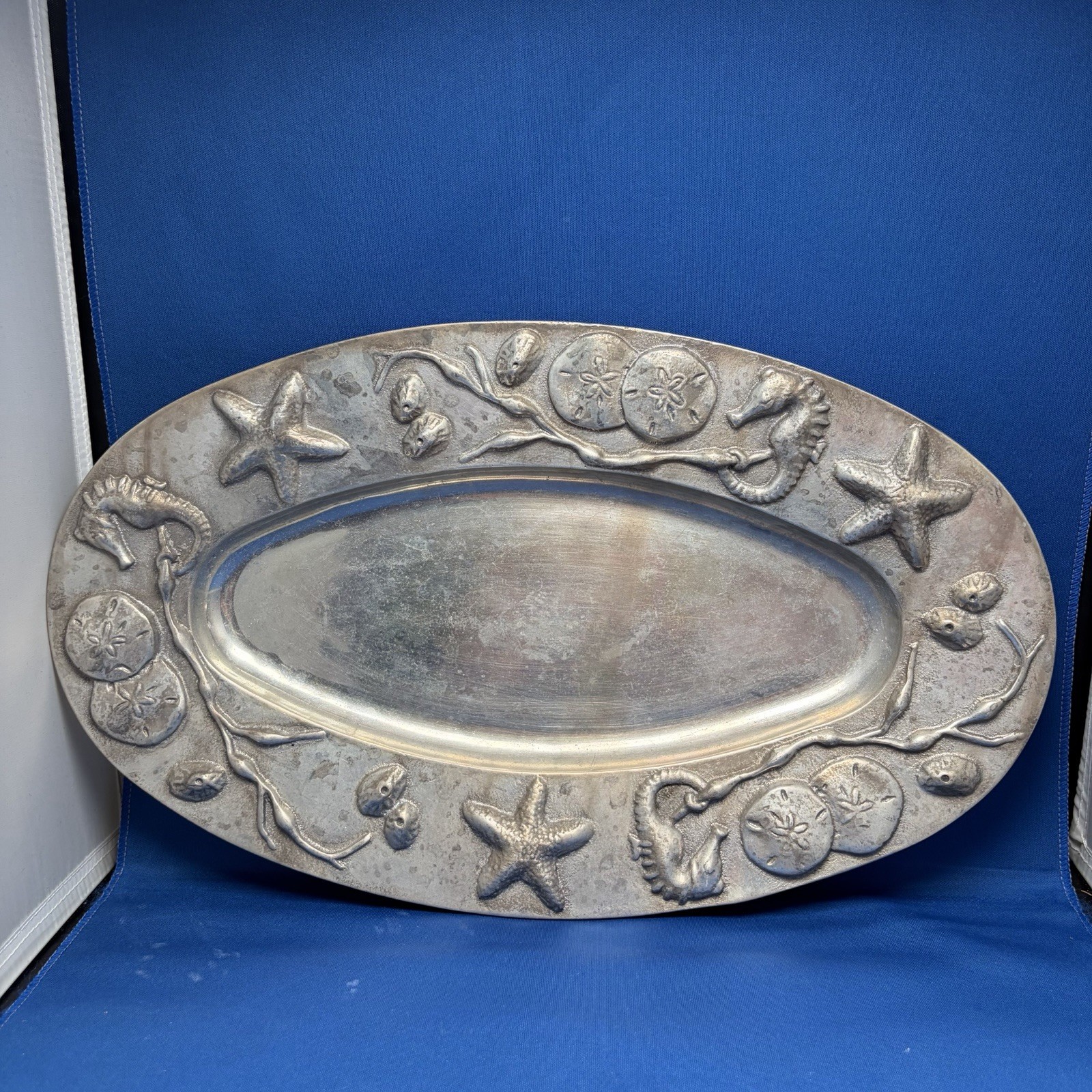 Mariposa Sea Life Oval Matte Silver Metal Platter Tray 16x9 MPN 11A7R gallery