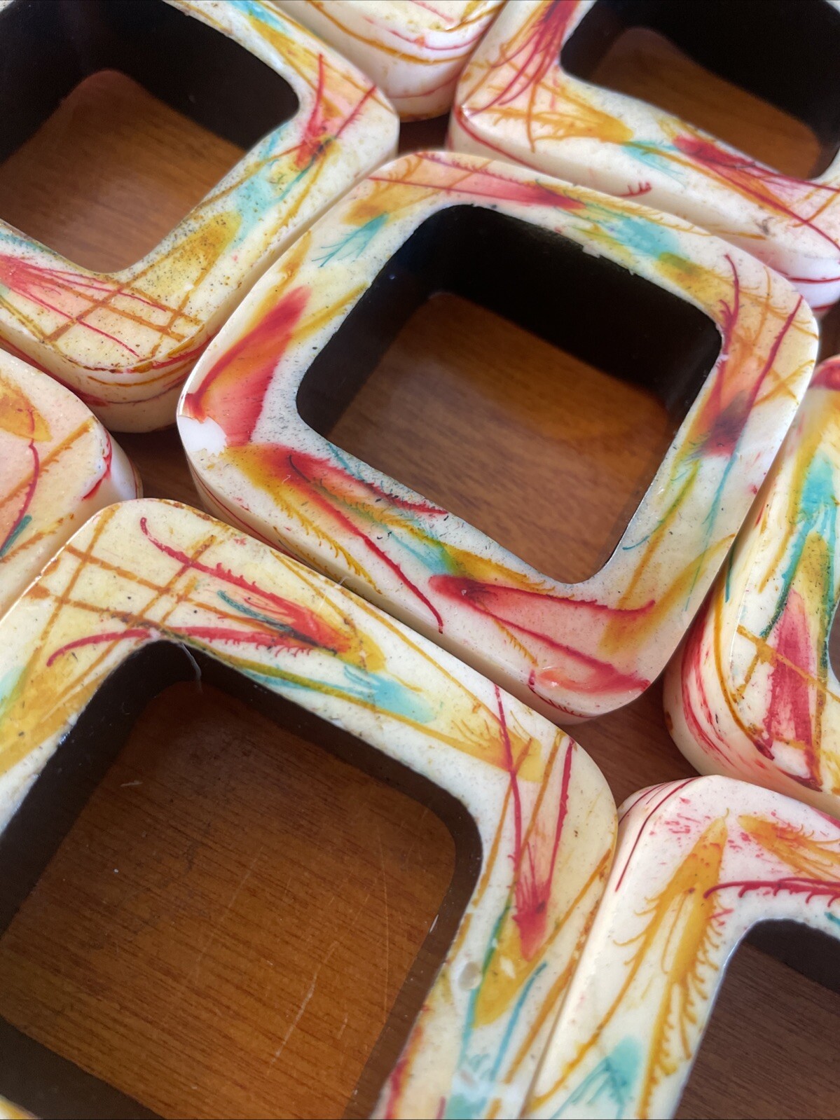 12 Abstract Splatter Napkin Rings Quadrilateral Cream Red Blue Pier 1 gallery