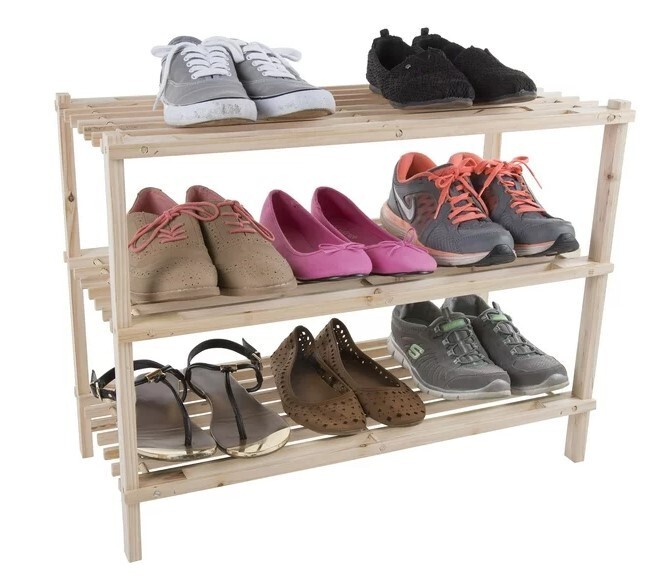 Lavish Home 3-Tier Shoe Storage Organizer Rack Holds 9 Pair, Light Oak gallery