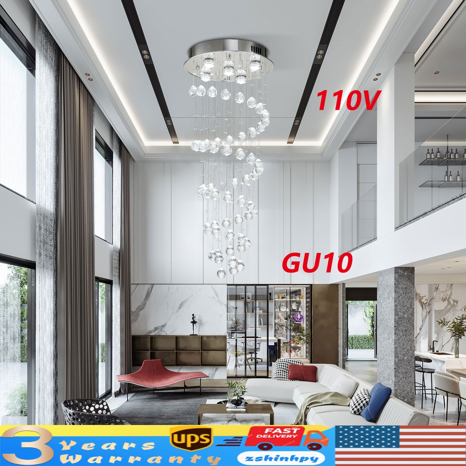 Modern Luxury Crystal LED Chandelier Rain Drop Spiral Ceiling Light Pendant Lamp gallery