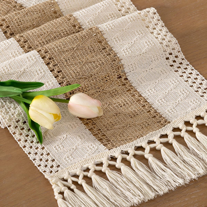 Boho Table Runner Fall Thanksgiving Farmhouse Rustic Dining Kitchen Centerpiece gallery