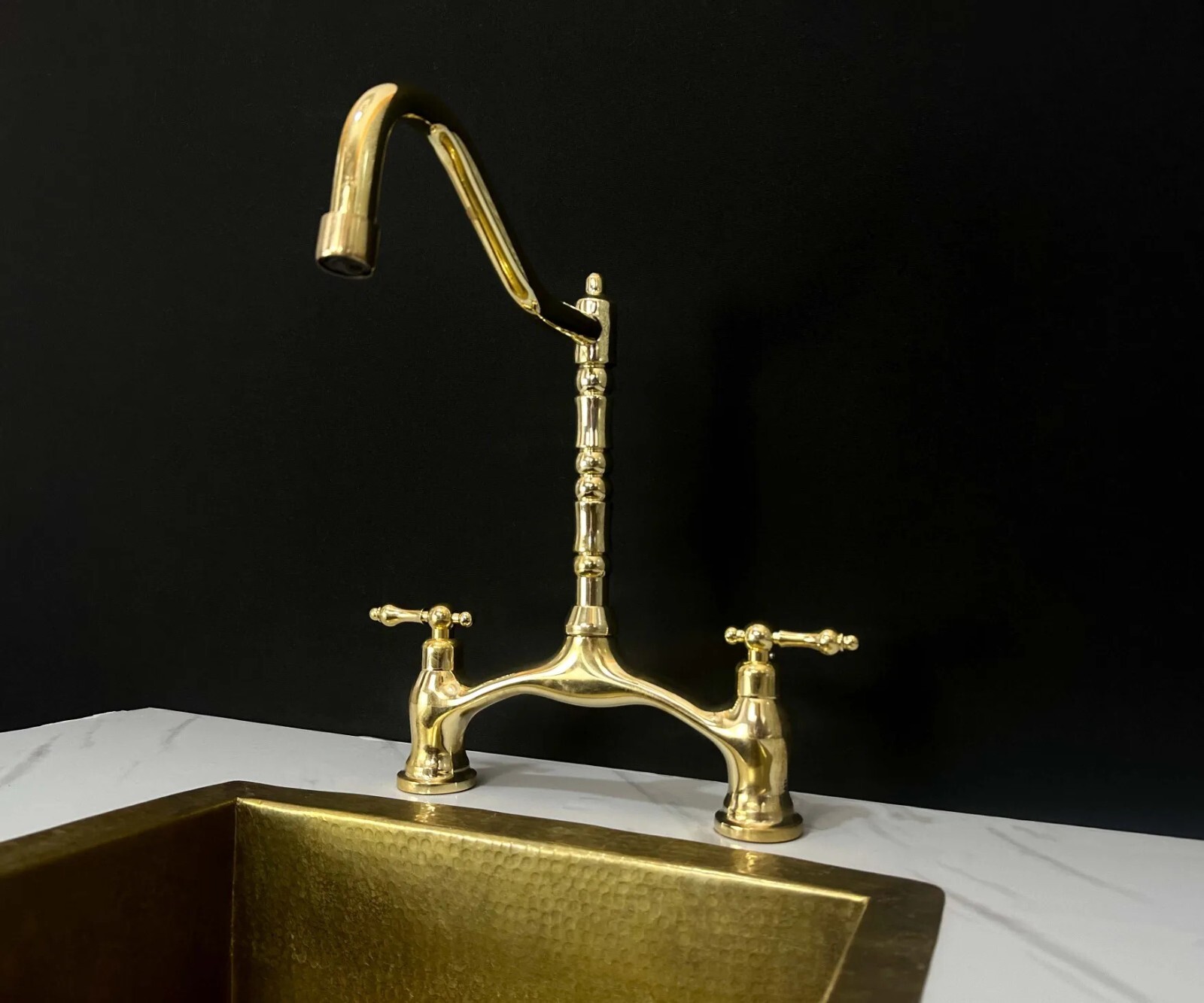 Victorian Style Bridge Kitchen Faucet – Unlacquered Brass Construction gallery