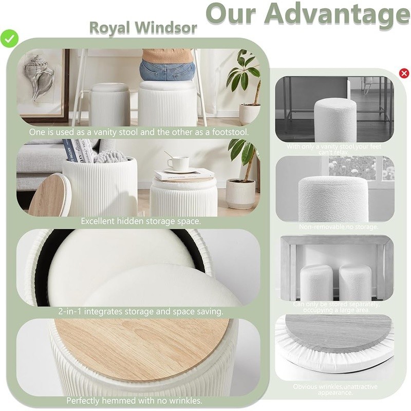 Round Storage Ottoman Set Stackable Footrest Vanity Stool W/ Ample Storage New gallery
