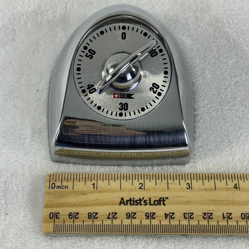 *READ -Vintage Chrome Kitchen Timer 60 Minute Manual Wind Up Silver Retro gallery