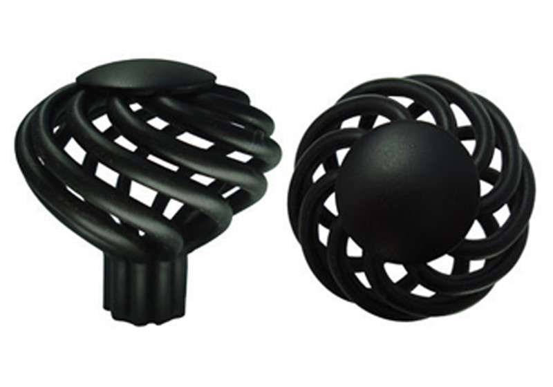 25 Matte Black Birdcage Kitchen Bathroom Cabinet Knob 1 3/8" pull House Guard gallery