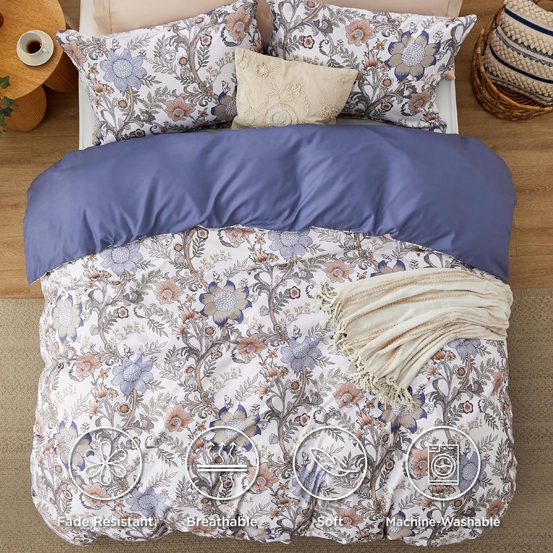 Down Comforter Cover Set - Reversible BlueFloral DownComforter Cover 3-PieceSet gallery