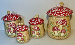 Mushroom Canister Set 4 Pc Ceramic Toadstool Kitchen Cottagecore Retro Decor