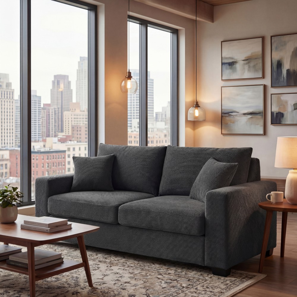69-inch two-seater Sofa with Textured Fabric, Comfortable Upholstered Couch gallery