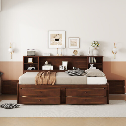 Full Size Captain Bed with Bookcase & Drawers Wood Daybed with Storage Headboard gallery