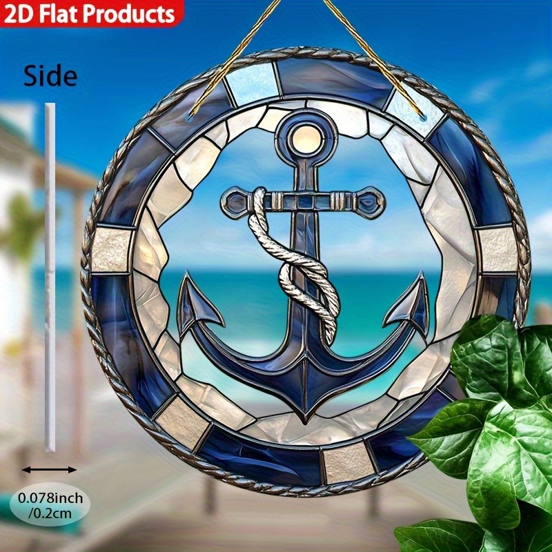 Navy Blue Anchor Rope Nautical Rope Rim Round Acrylic Suncatcher Coastal Decor gallery