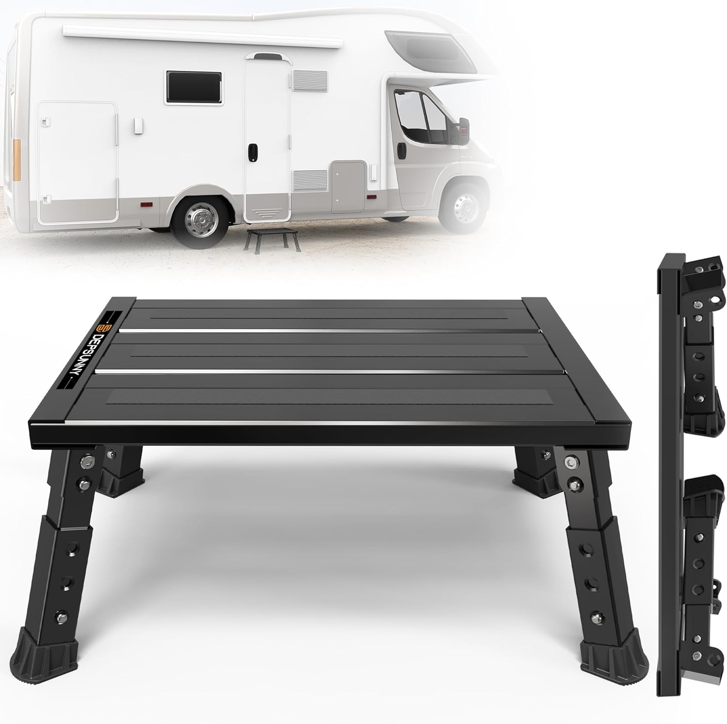 Adjustable RV Step Stool, 3-Step Height Adjustment, Foldable Legs, Wide Anti-Sli gallery