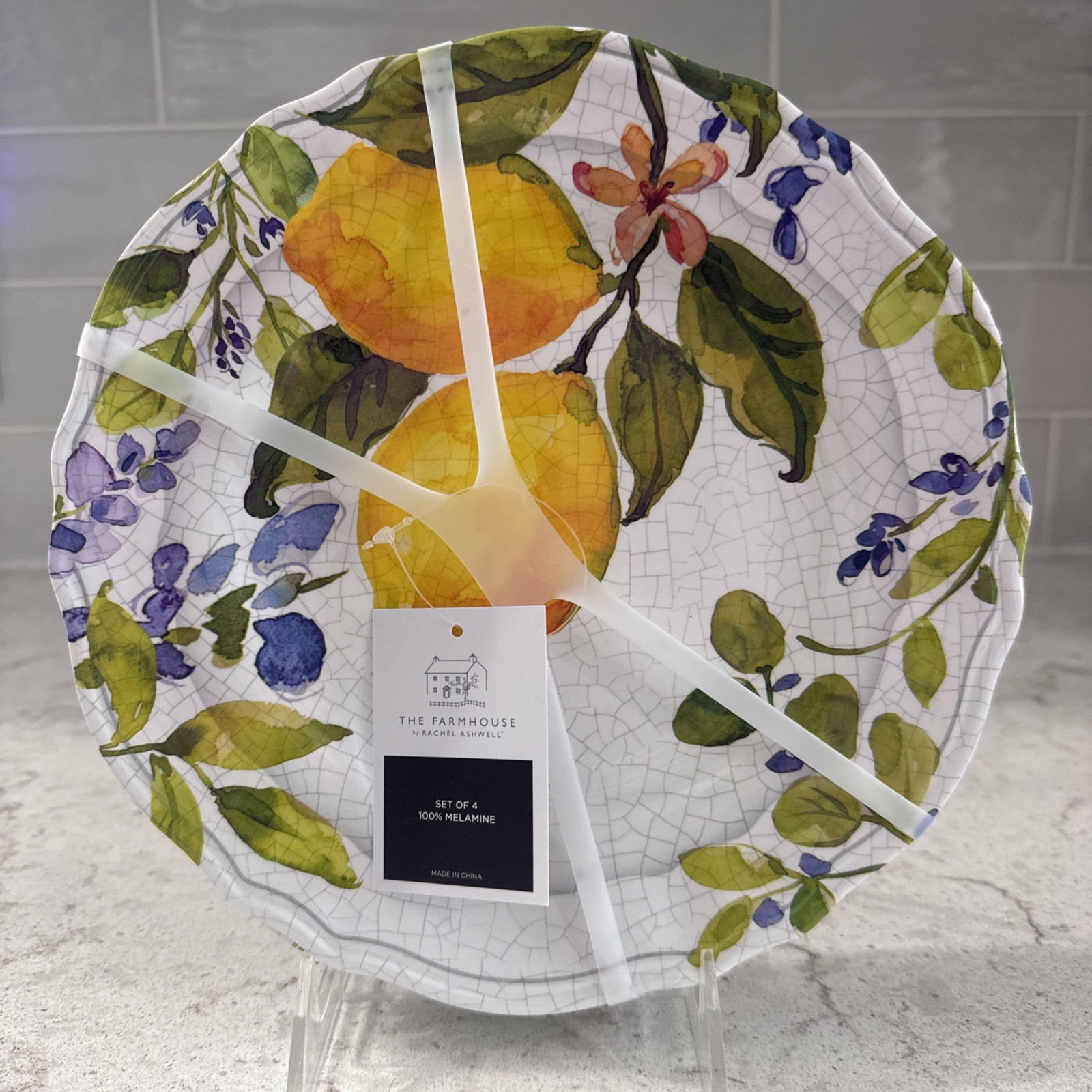 Set 4 LEMONS & LILACS 9” Melamine Salad Side Appetizer Plates Farmhouse NEW gallery
